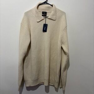 NWT Drakes Integral Collar Ribbed Jumper Ecru (Cream) - Size XXL